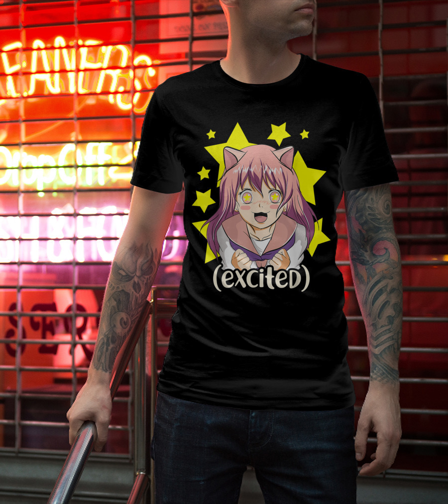 Anime Japanese Cat Girl Excited Star Eyes Manga T-Shirt