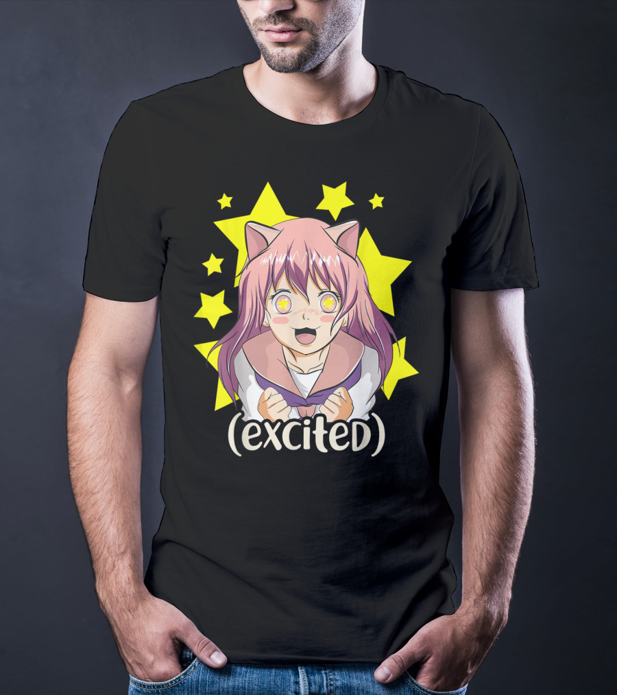 Anime Japanese Cat Girl Excited Star Eyes Manga T-Shirt