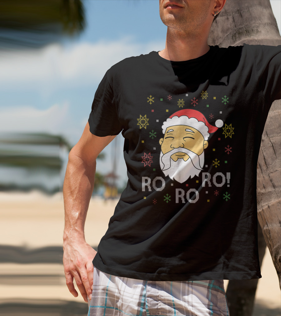 Asian Santa Claus Ro Ro Ro Funny Christmas Face With Snowflakes T-Shirt