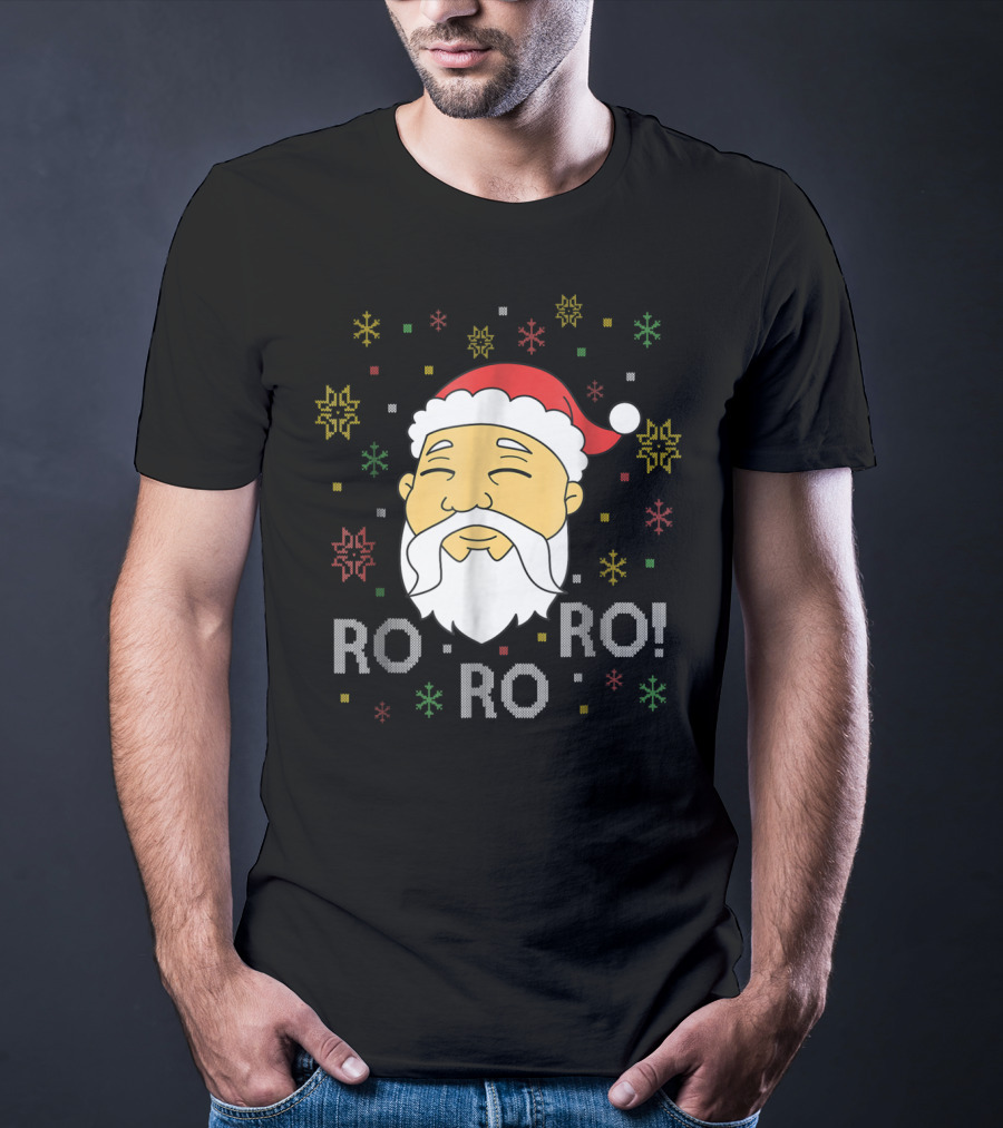Asian Santa Claus Ro Ro Ro Funny Christmas Face With Snowflakes T-Shirt