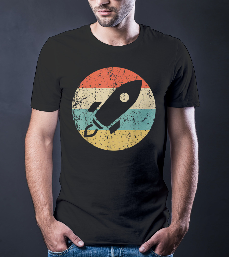 Astronau Vintage Space Ship Retro Rocket Stripes T-Shirt
