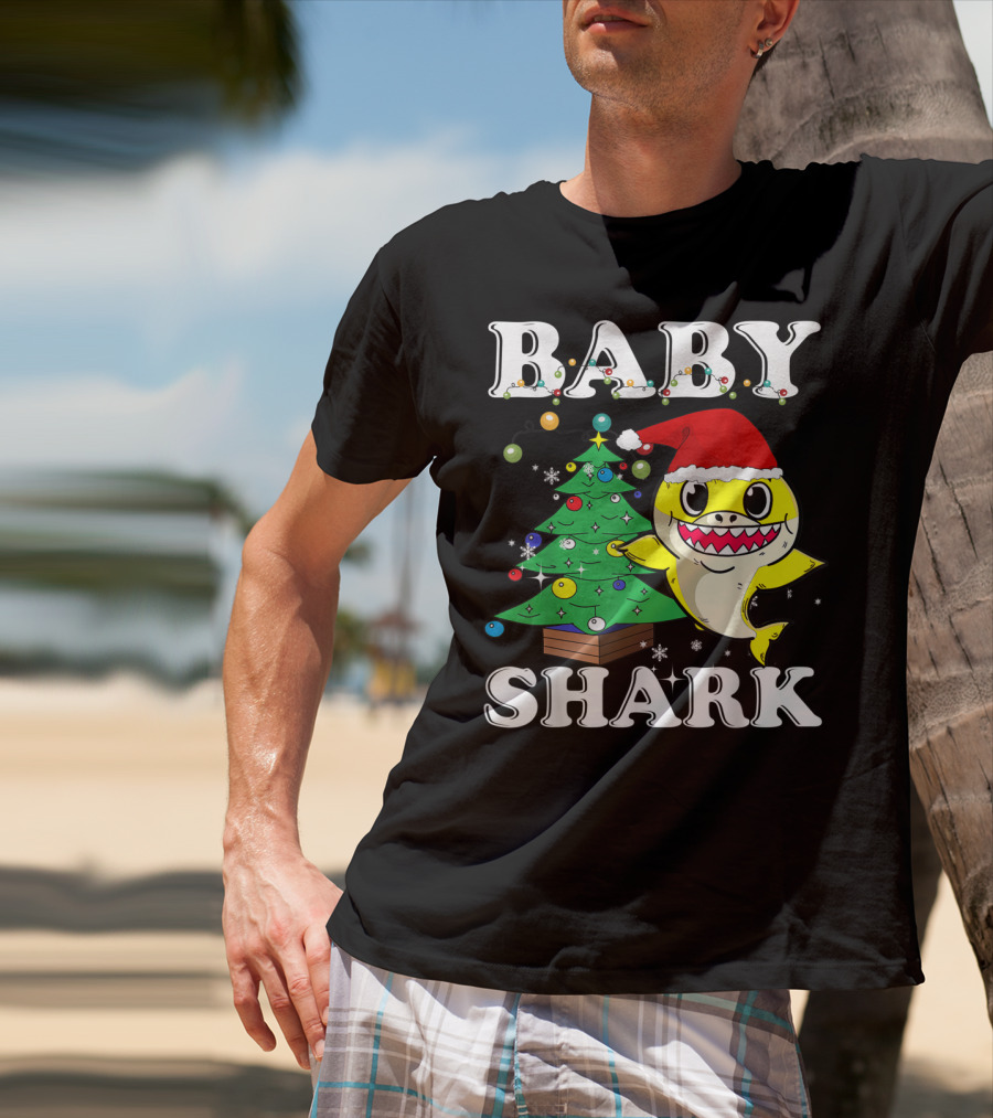 Baby Shark Christmas Tree Santa Hat T-Shirt