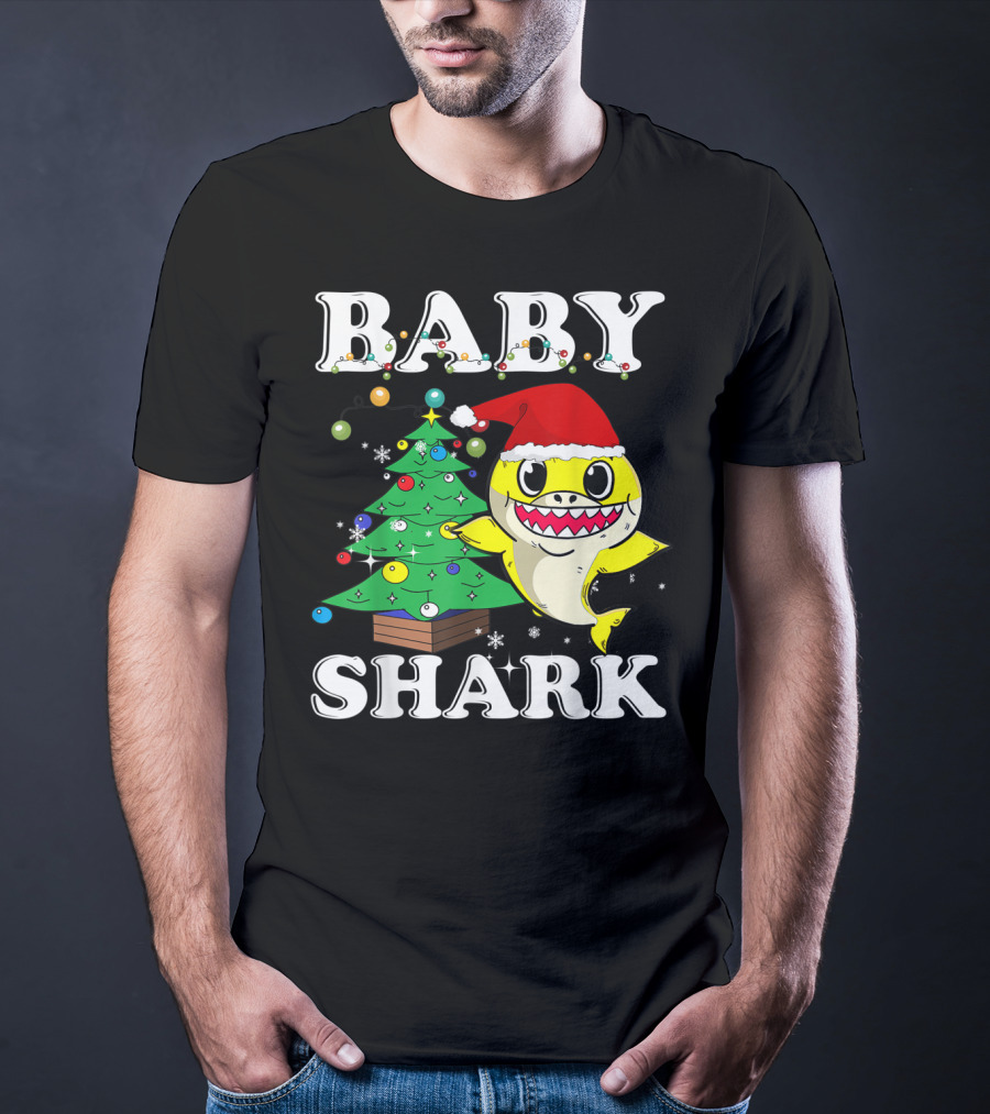 Baby Shark Christmas Tree Santa Hat T-Shirt