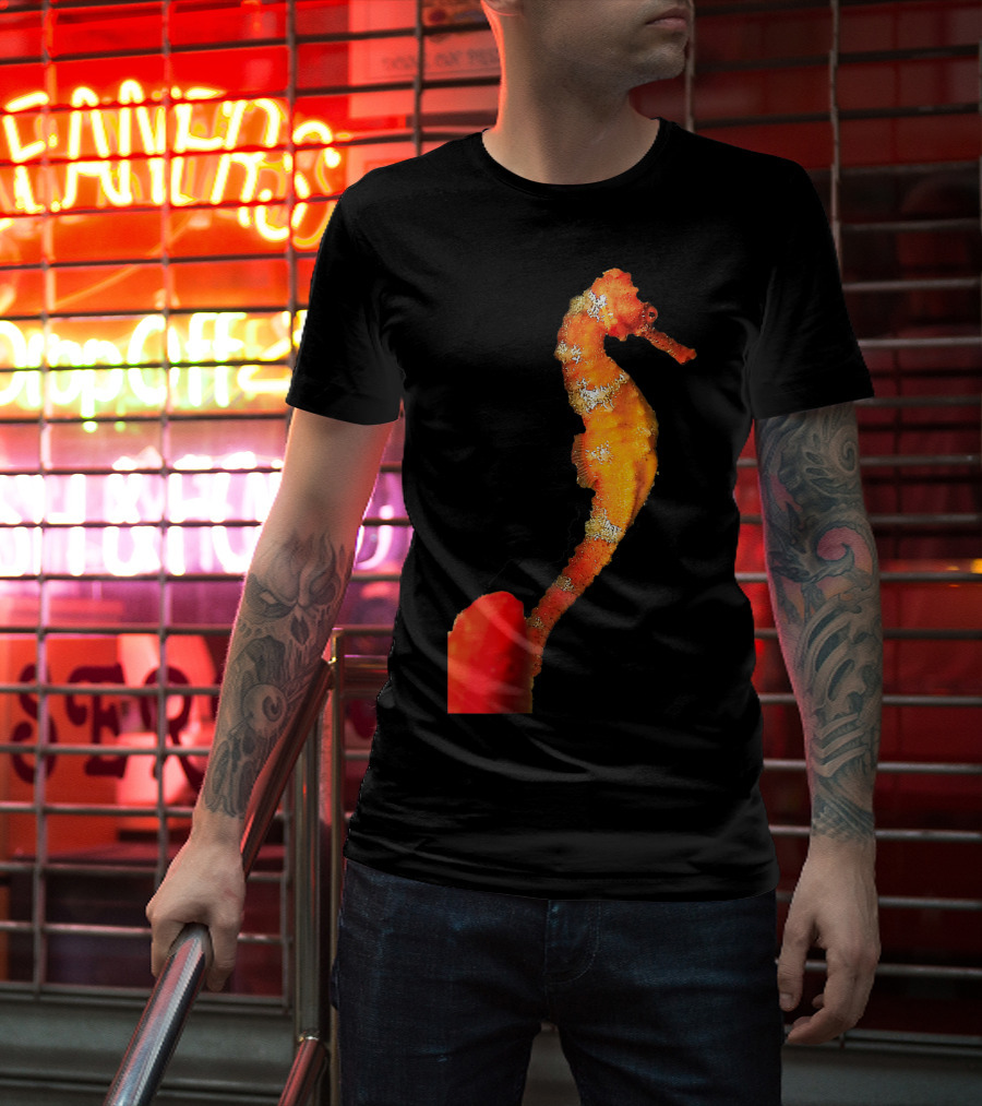 Beautiful Orange And Yellow Swimming Seahorse Figure T-Shirt