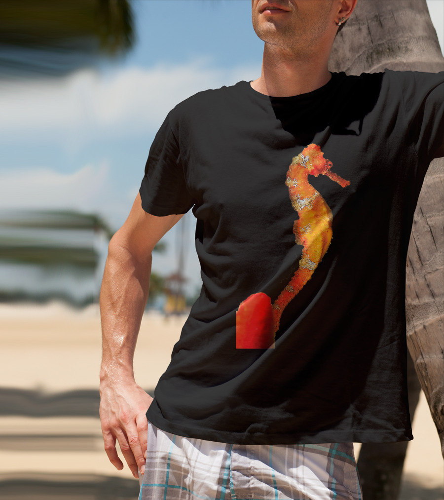 Beautiful Orange And Yellow Swimming Seahorse Figure T-Shirt