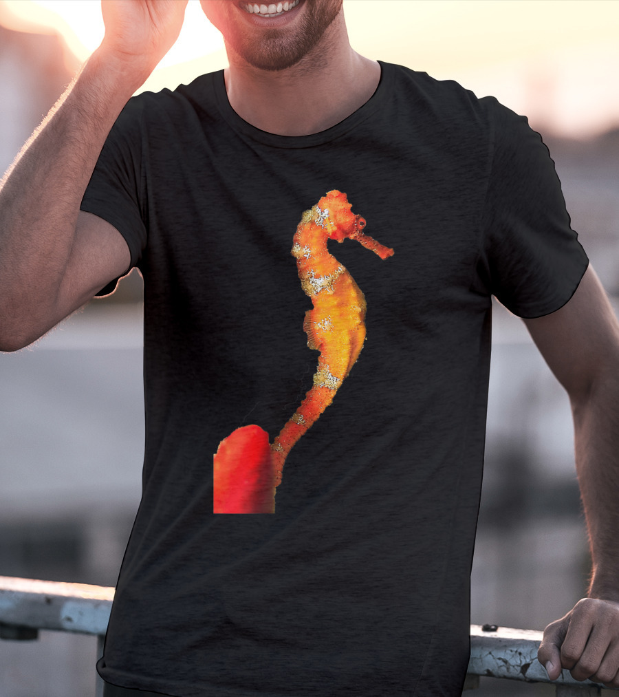 Beautiful Orange And Yellow Swimming Seahorse Figure T-Shirt