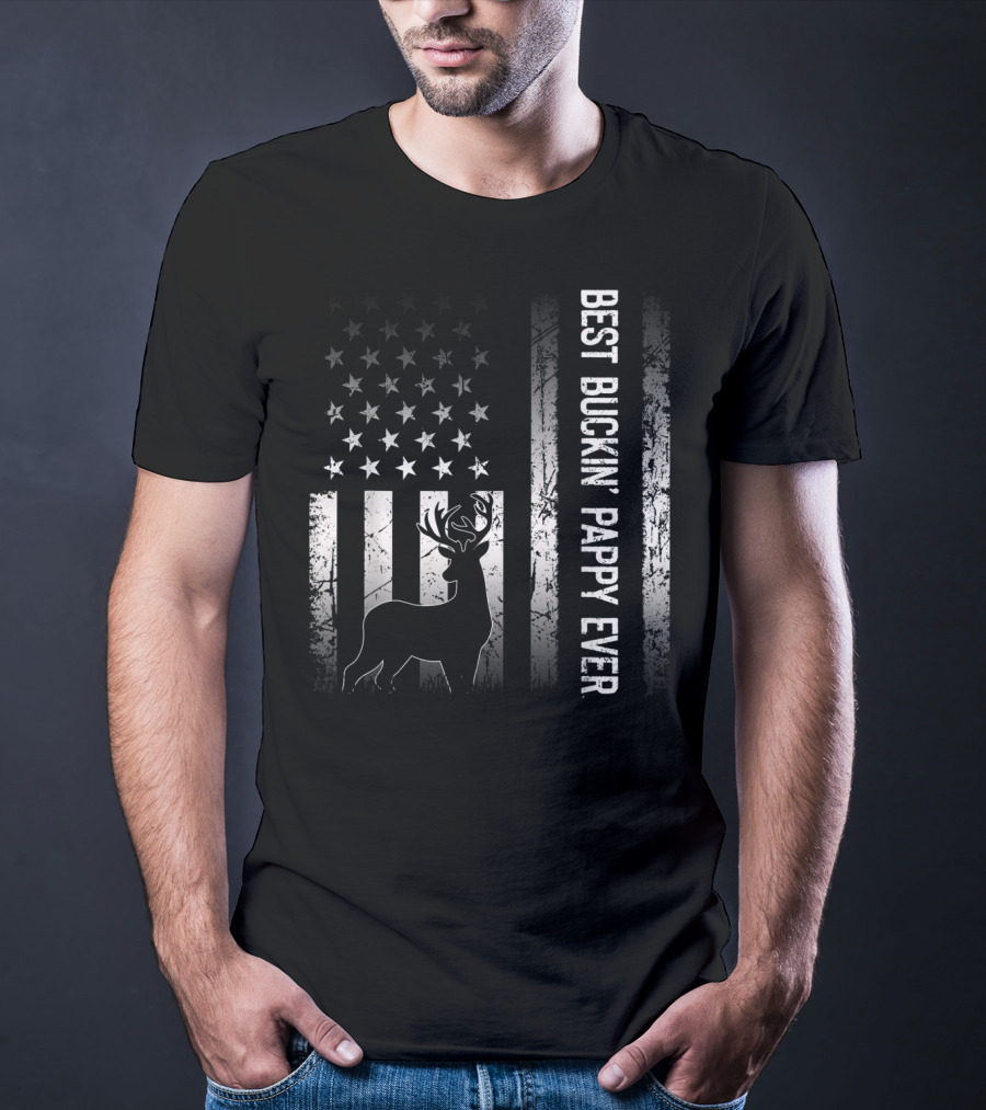 Best Buckin' Pappy Ever Patriotic Deer American Flag T-Shirt