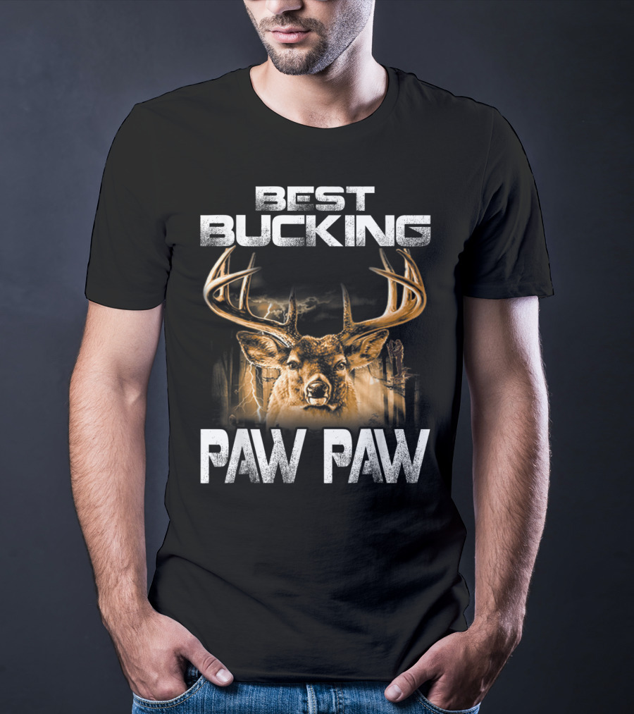 Best Bucking Paw Paw Funny Hunting Father's Deer Head Antlers T-Shirt