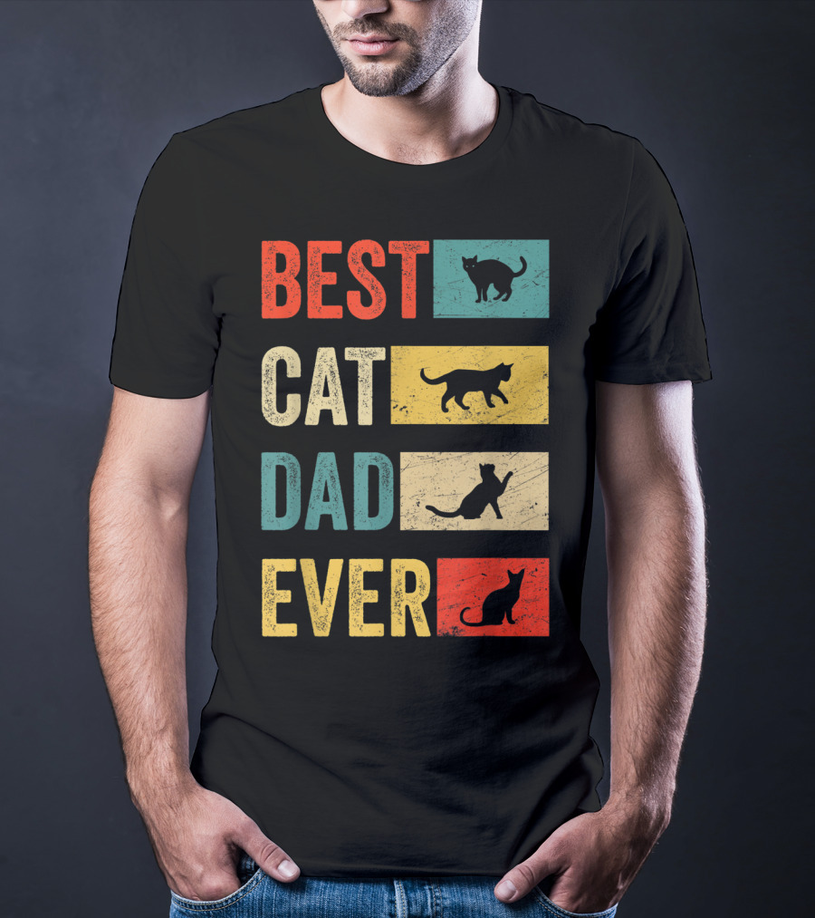 Best Cat Dad Ever Cat Lovers Colorful Cat T-Shirt