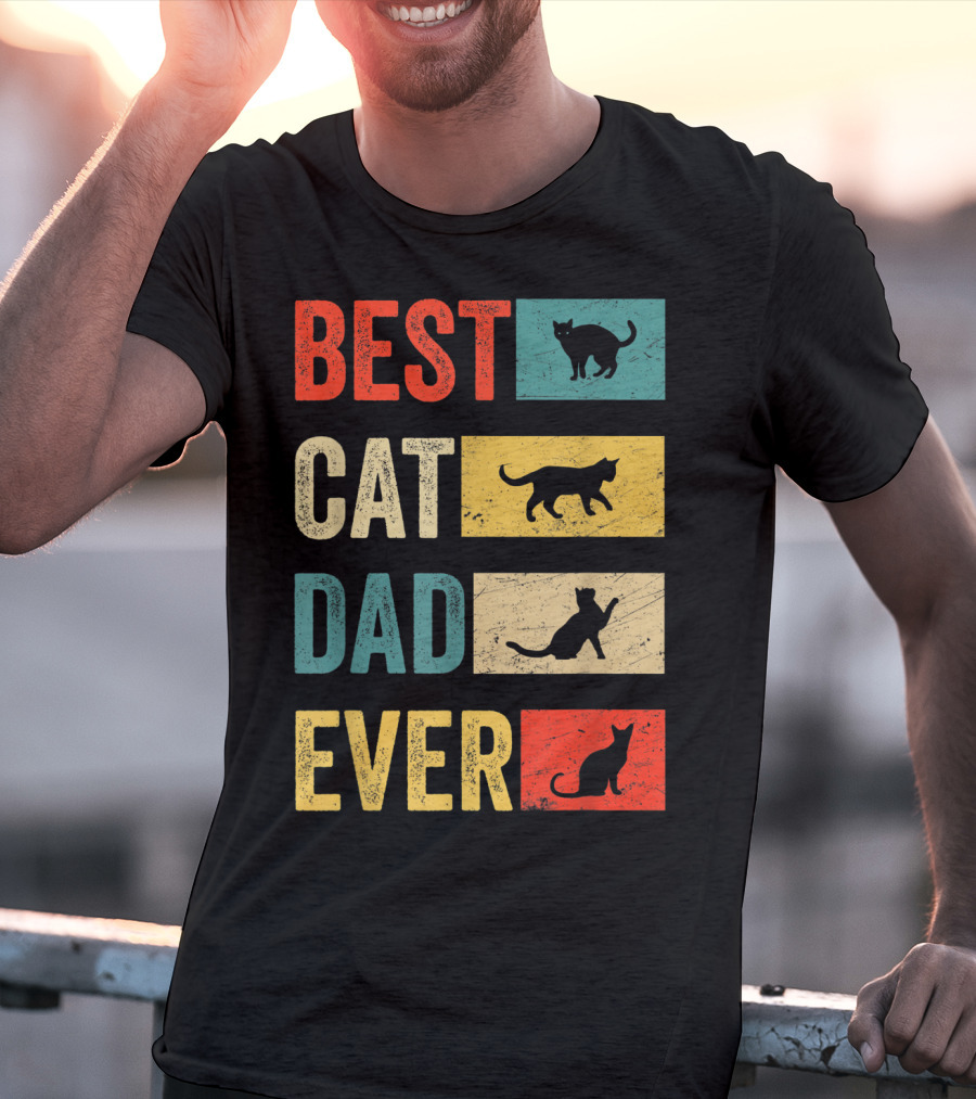 Best Cat Dad Ever Cat Lovers Colorful Cat T-Shirt