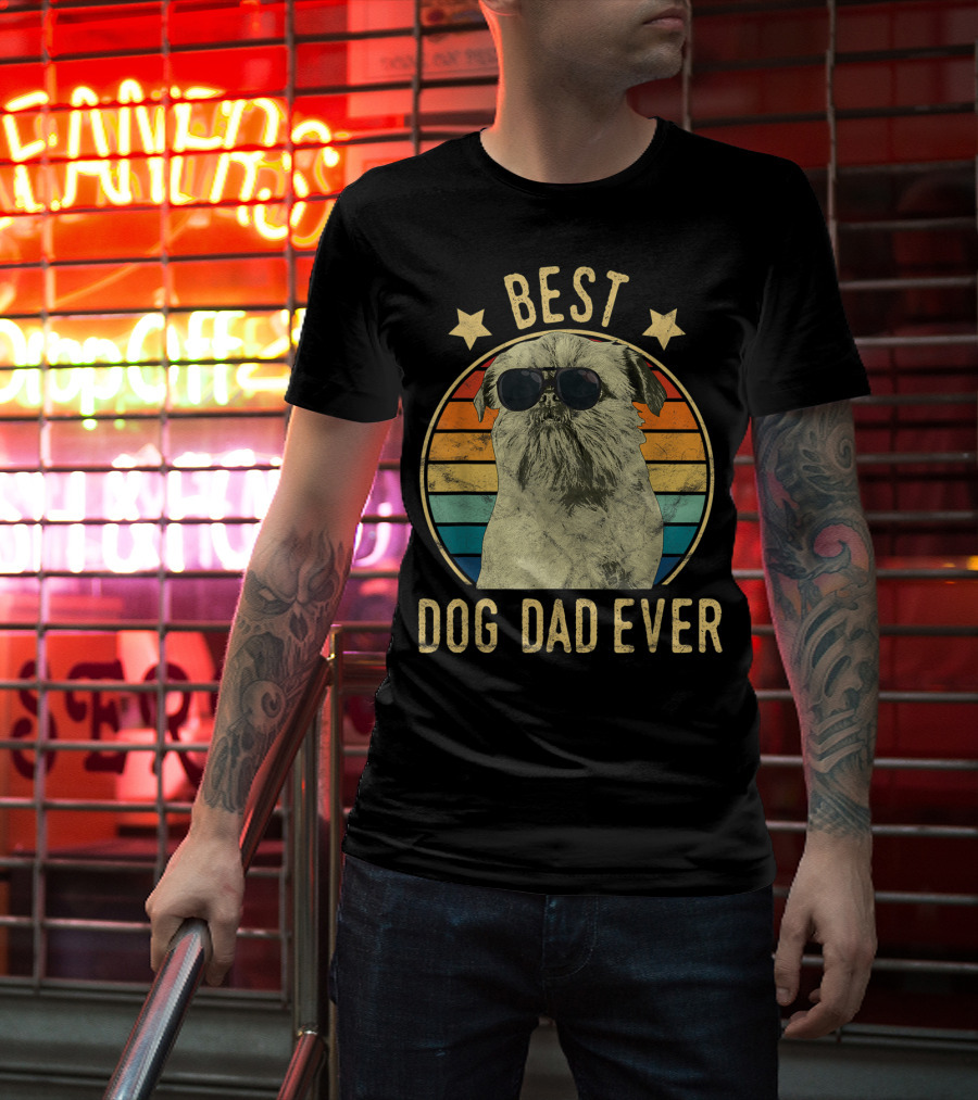 Best Dog Dad Ever Brussels Griffon Father's Retro Dog Sunglasses T-Shirt