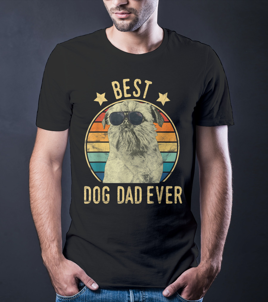 Best Dog Dad Ever Brussels Griffon Father's Retro Dog Sunglasses T-Shirt