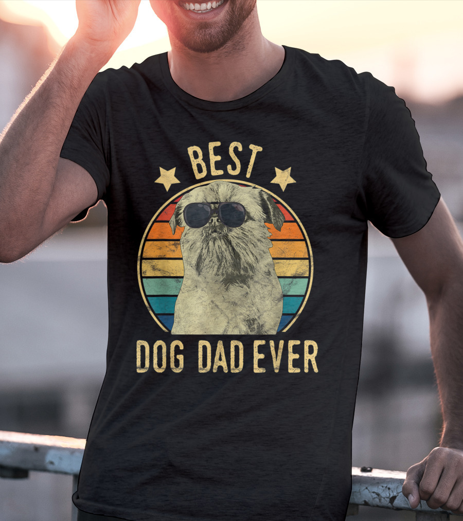 Best Dog Dad Ever Brussels Griffon Father's Retro Dog Sunglasses T-Shirt