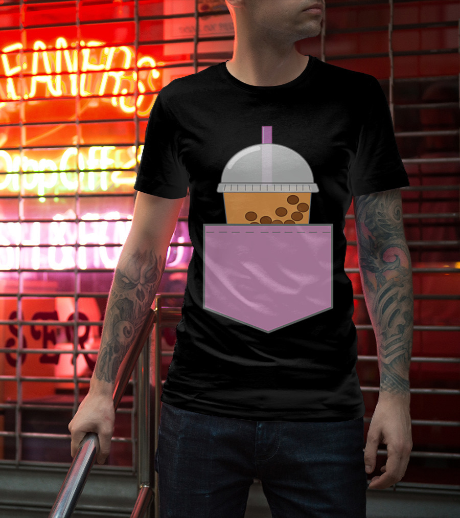 Bubble Tea Boba Cup In Pink Pocket T-Shirt