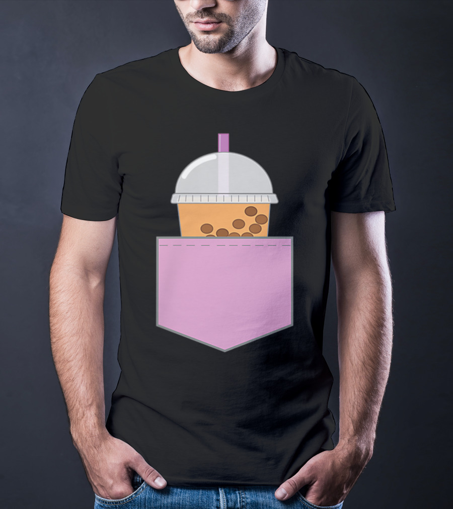 Bubble Tea Boba Cup In Pink Pocket T-Shirt