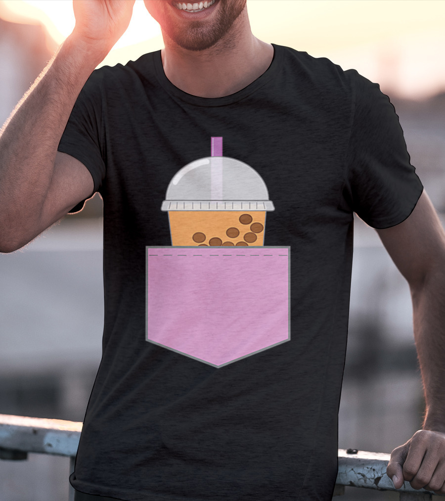 Bubble Tea Boba Cup In Pink Pocket T-Shirt