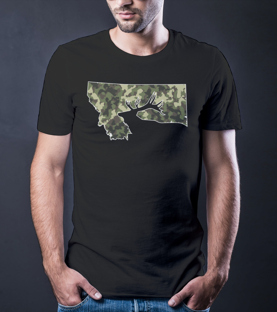 Camouflage Montana State Elk Hunting T-Shirt