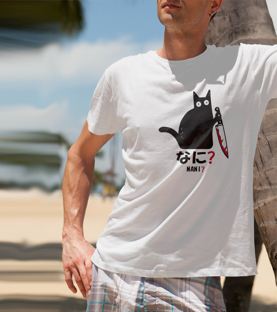 Nani What Murderous Black Cat With Knife Kanji T-Shirt
