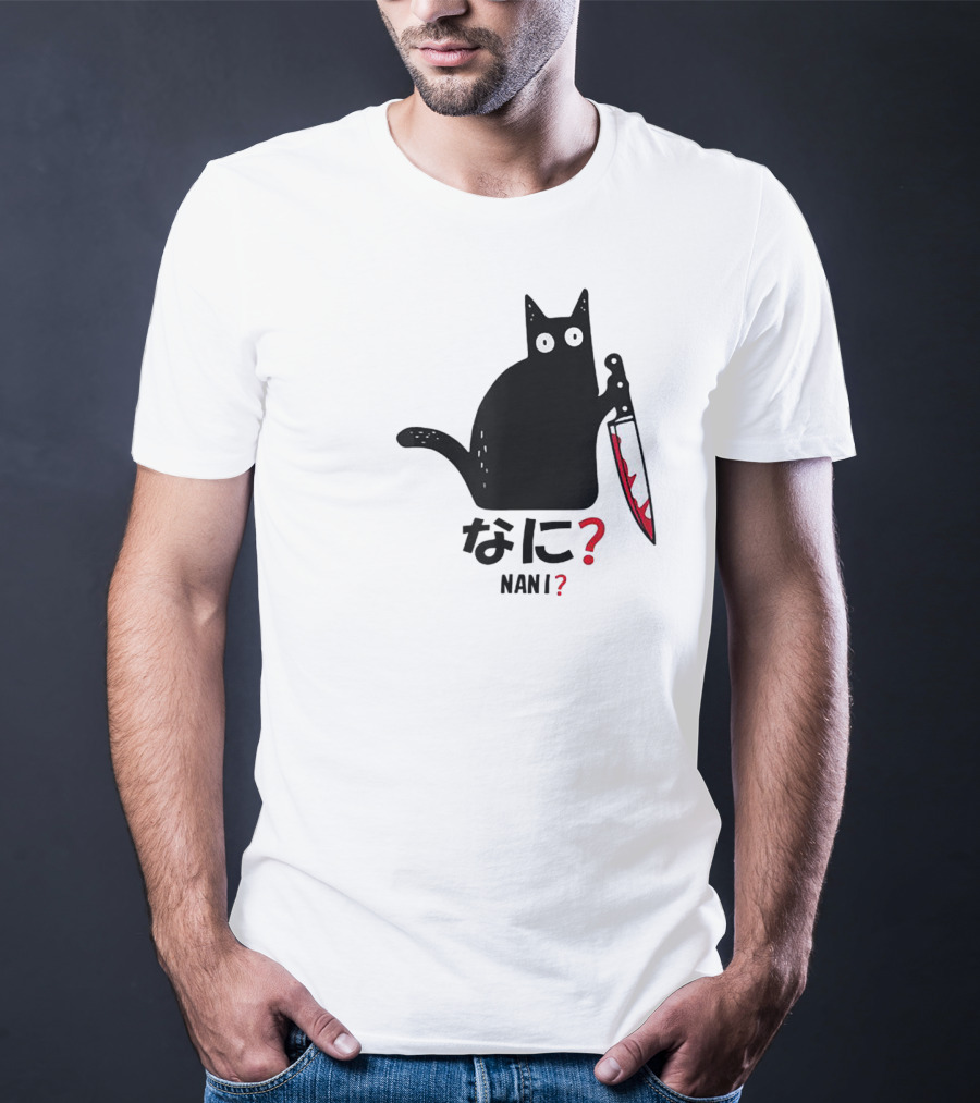 Nani What Murderous Black Cat With Knife Kanji T-Shirt