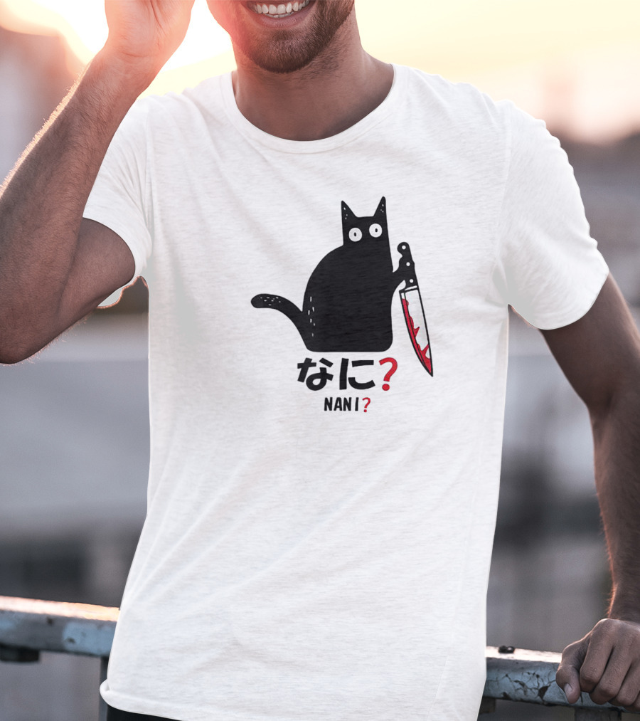 Nani What Murderous Black Cat With Knife Kanji T-Shirt