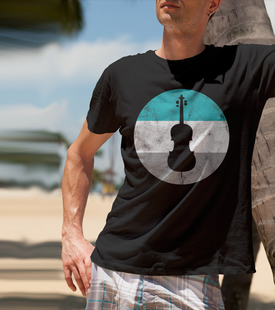 Cello Silhouette With Teal White Gray Circle Background T-Shirt