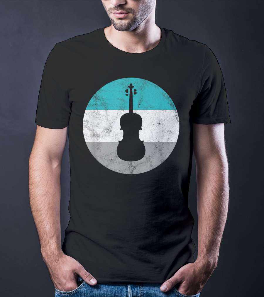 Cello Silhouette With Teal White Gray Circle Background T-Shirt