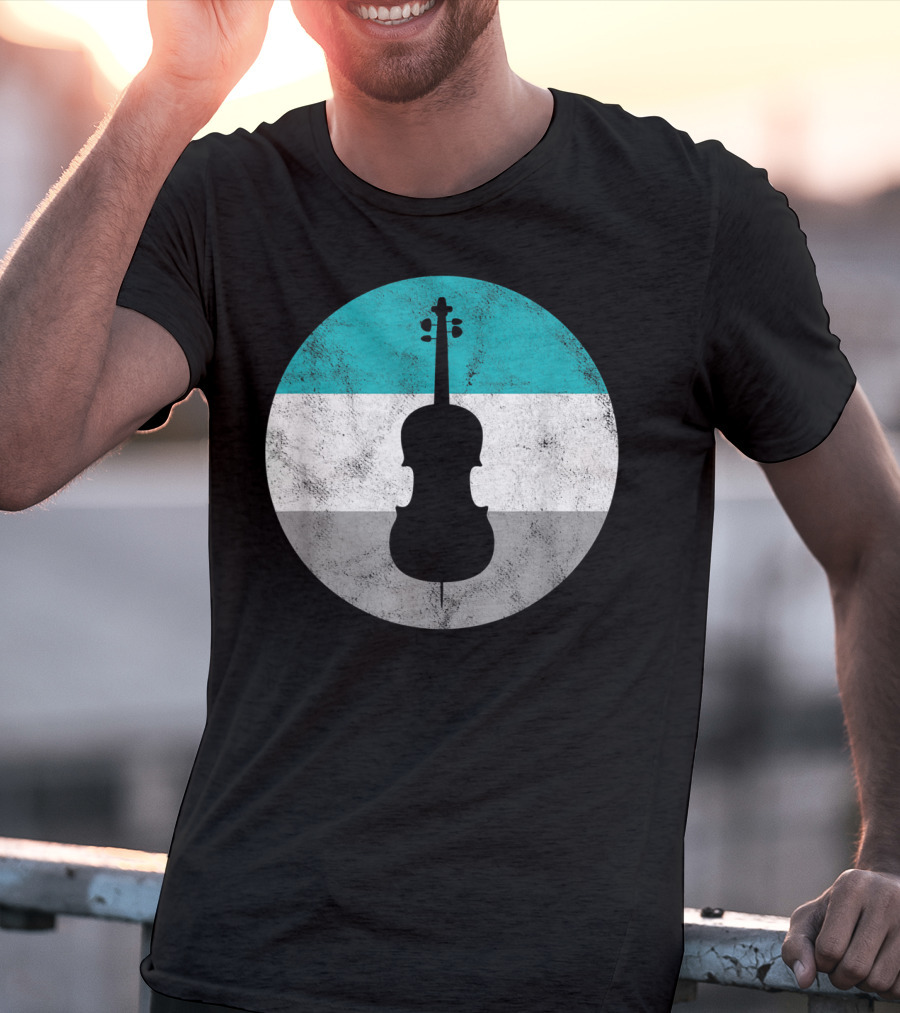 Cello Silhouette With Teal White Gray Circle Background T-Shirt