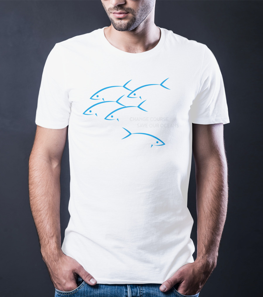 Change Course Save Our Oceans Fish Outline In Blue T-Shirt