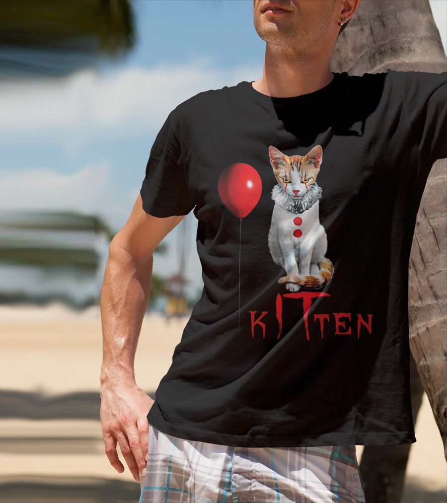 Pennywise Clown Cat Kitten With Red Balloon T-Shirt