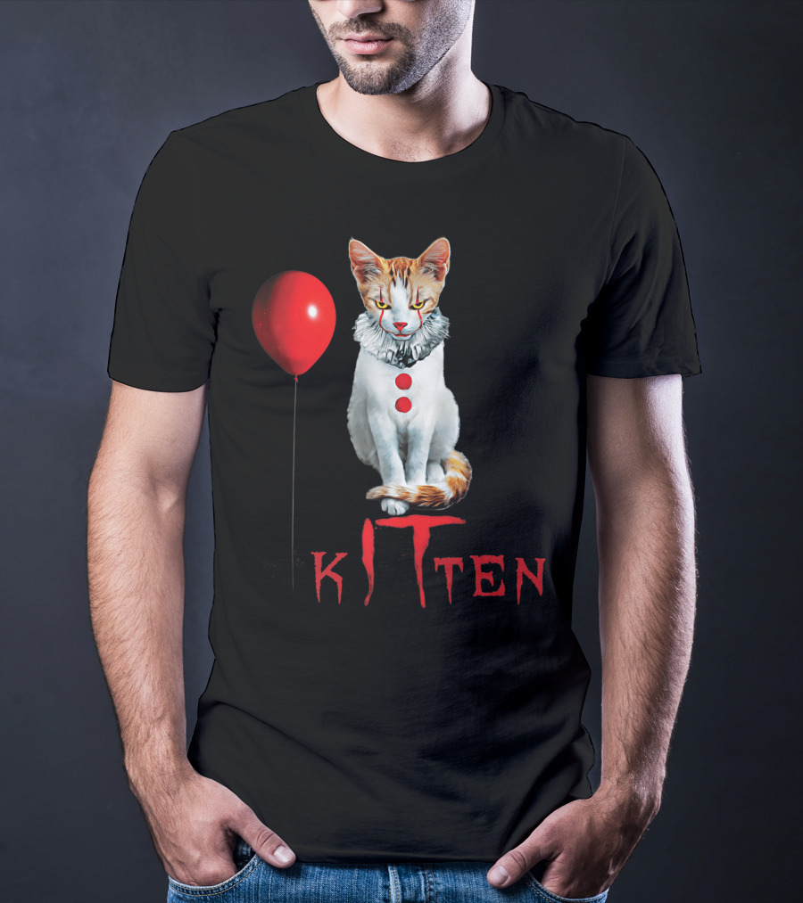 Pennywise Clown Cat Kitten With Red Balloon T-Shirt
