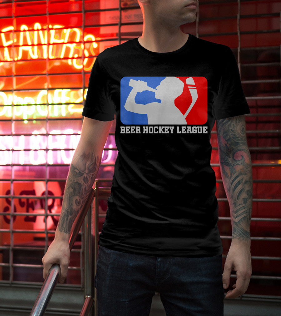 Beer Hockey League Icehockey Drinking Silhouette In Red White And Blue T-Shirt