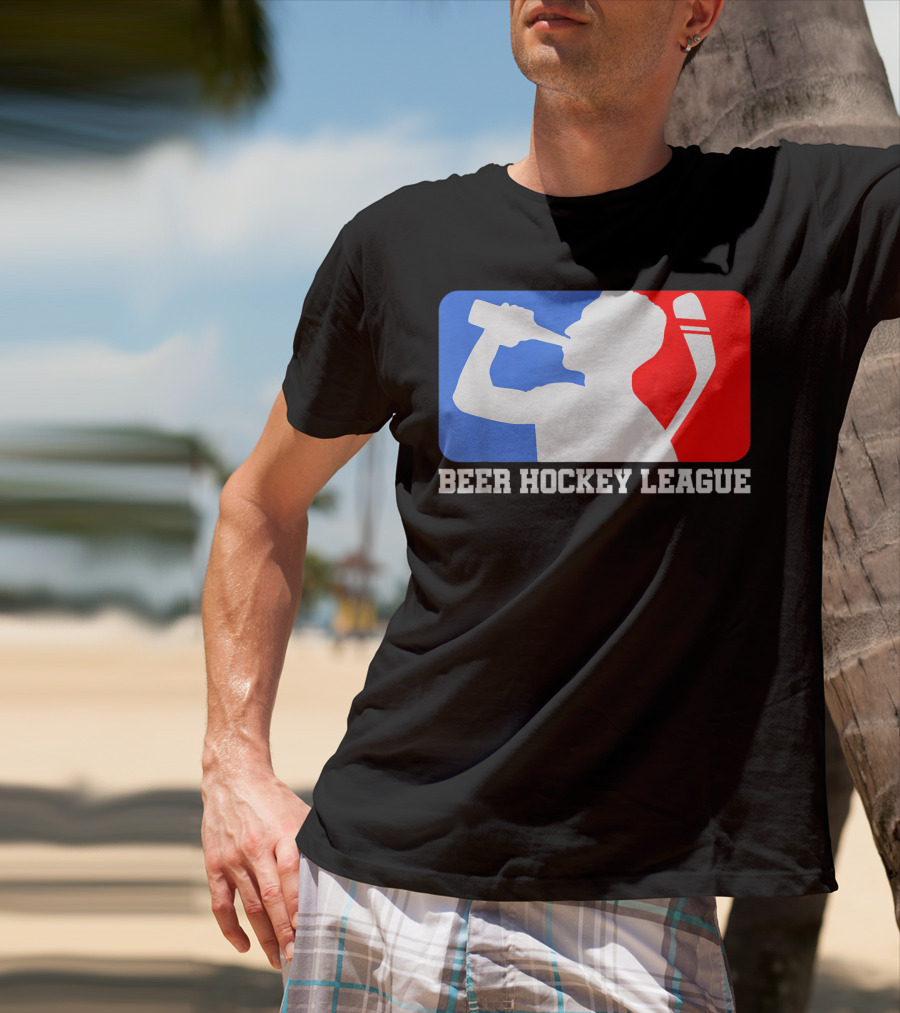 Beer Hockey League Icehockey Drinking Silhouette In Red White And Blue T-Shirt