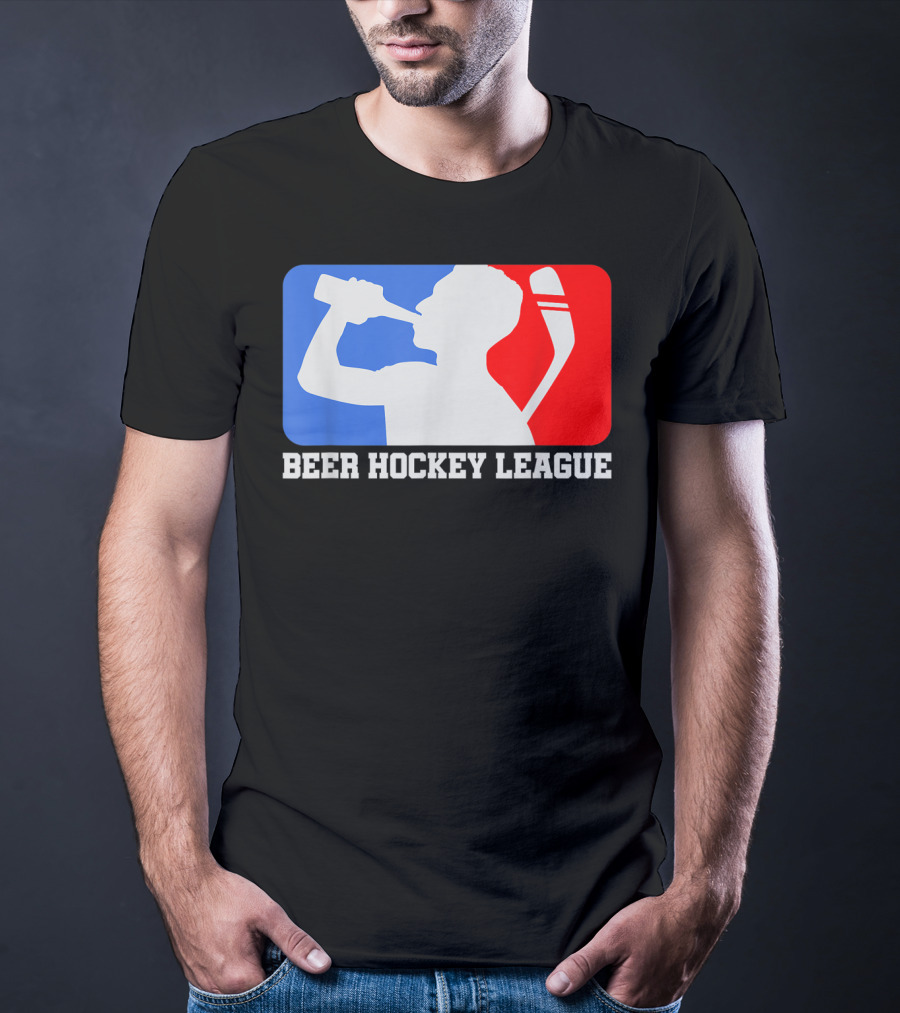 Beer Hockey League Icehockey Drinking Silhouette In Red White And Blue T-Shirt