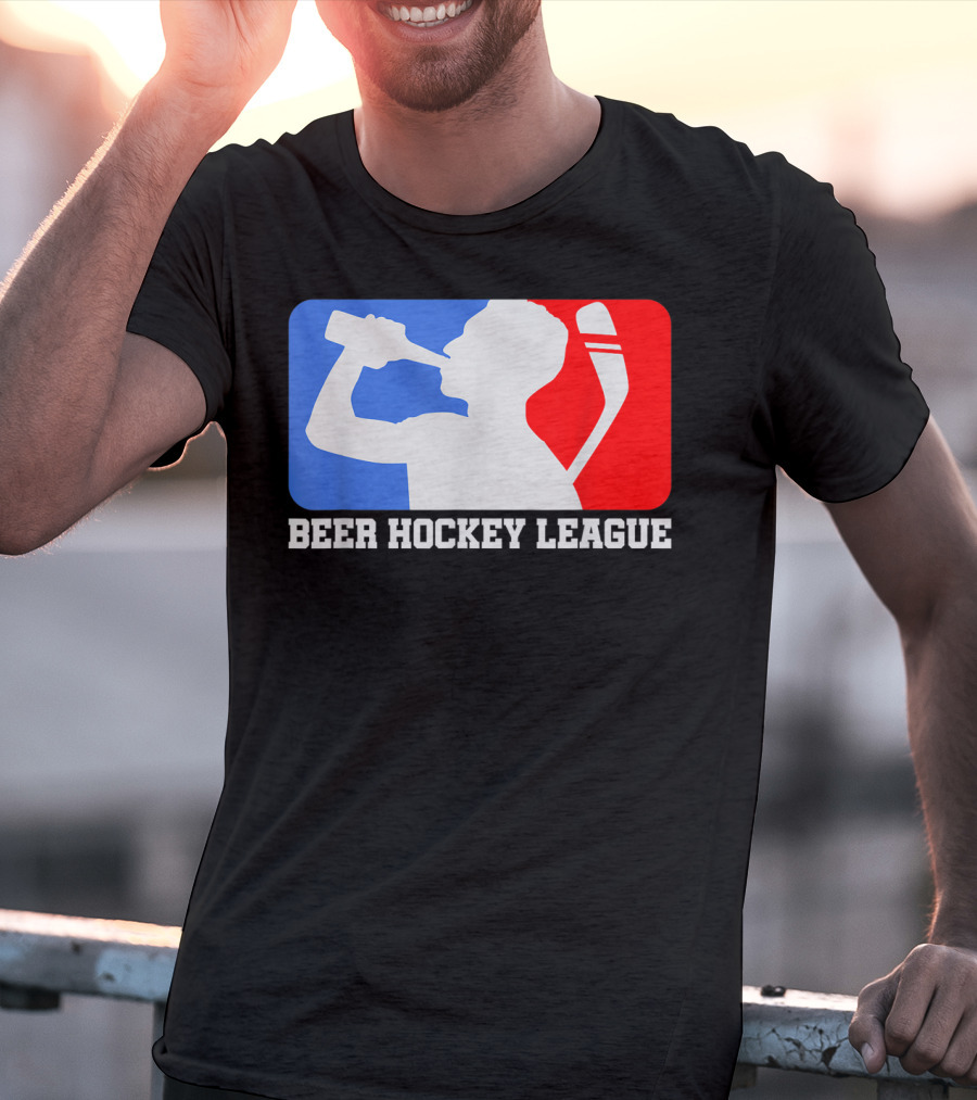 Beer Hockey League Icehockey Drinking Silhouette In Red White And Blue T-Shirt