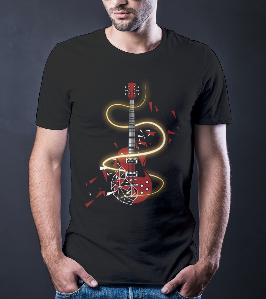 Cool Electric Guitar Fractured Red Glow Strings For Guitarists T-Shirt