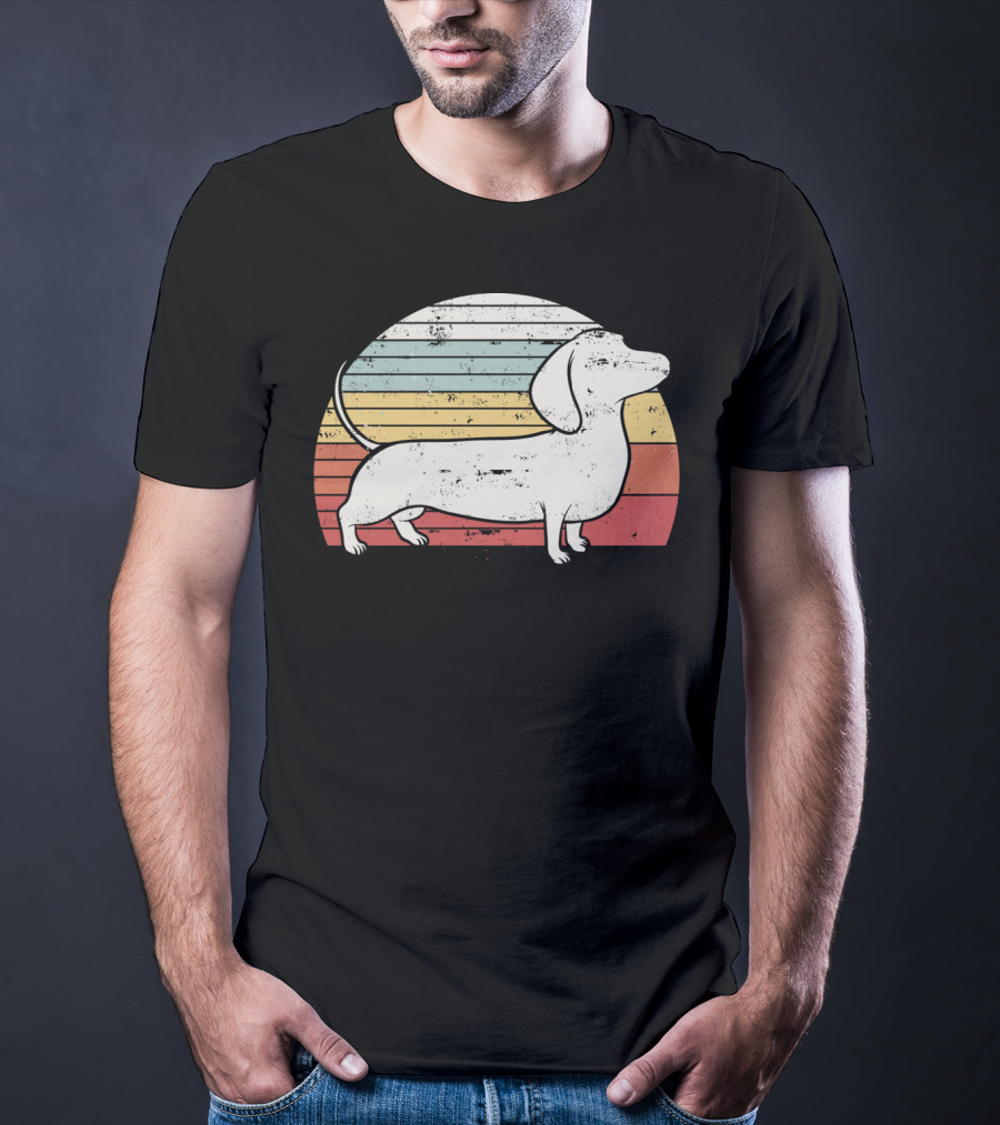 Retro Striped Cool Dachshund Dog Weiner Dog Fans T-Shirt