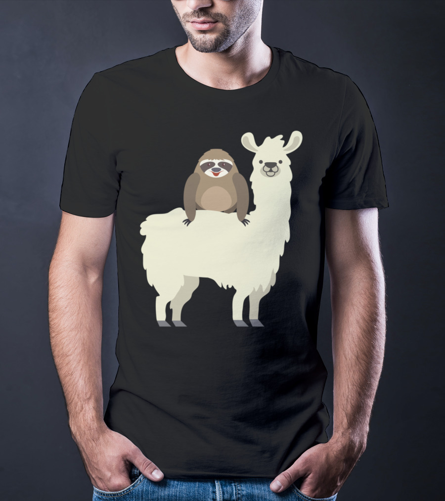 Cute Funny Sloth On Llama T-Shirt