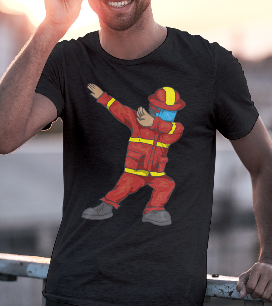 Dabbing Firefighter Cute Dancing Firefighter Red T-Shirt