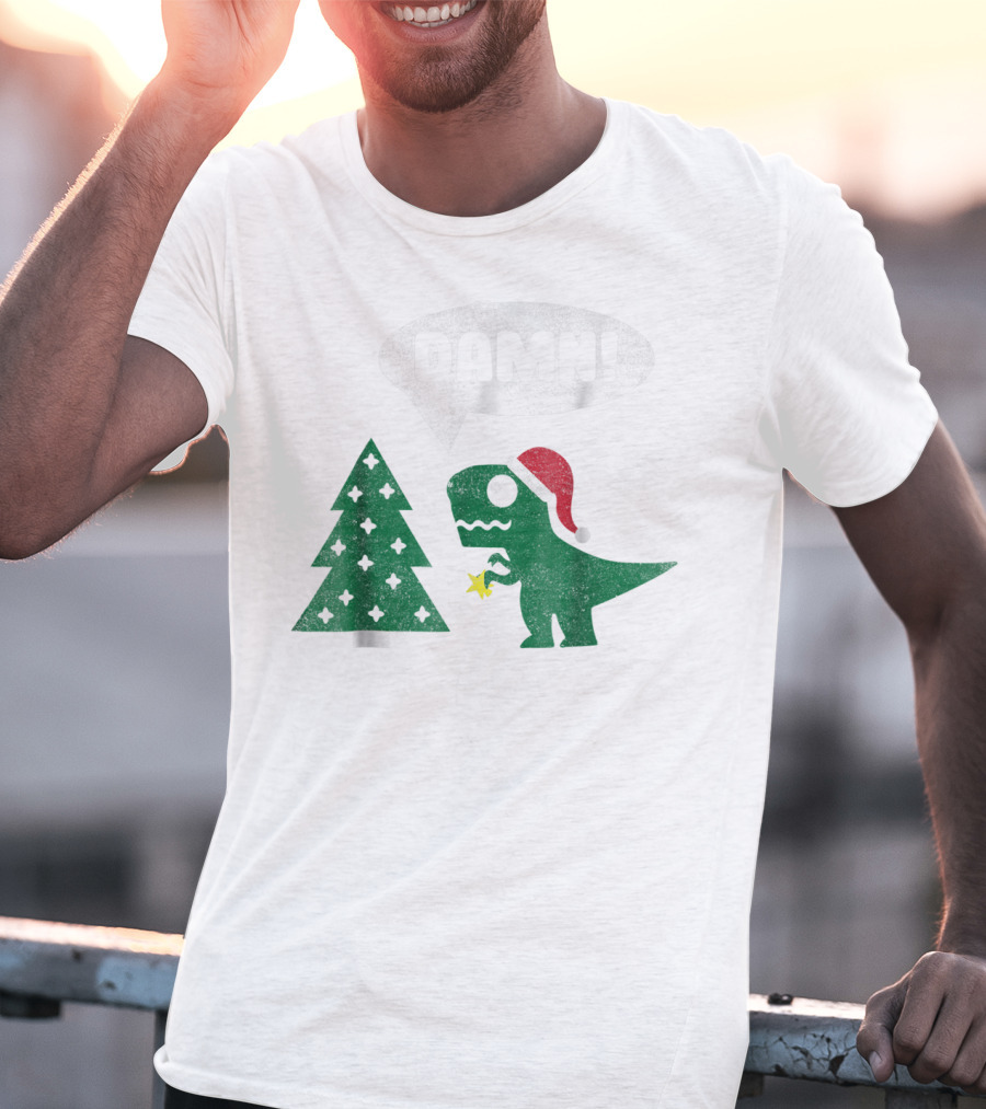 Damn Trex Hates Christmas Dinosaur Lover Funny Santa Dinosaur With Christmas Tree T-Shirt