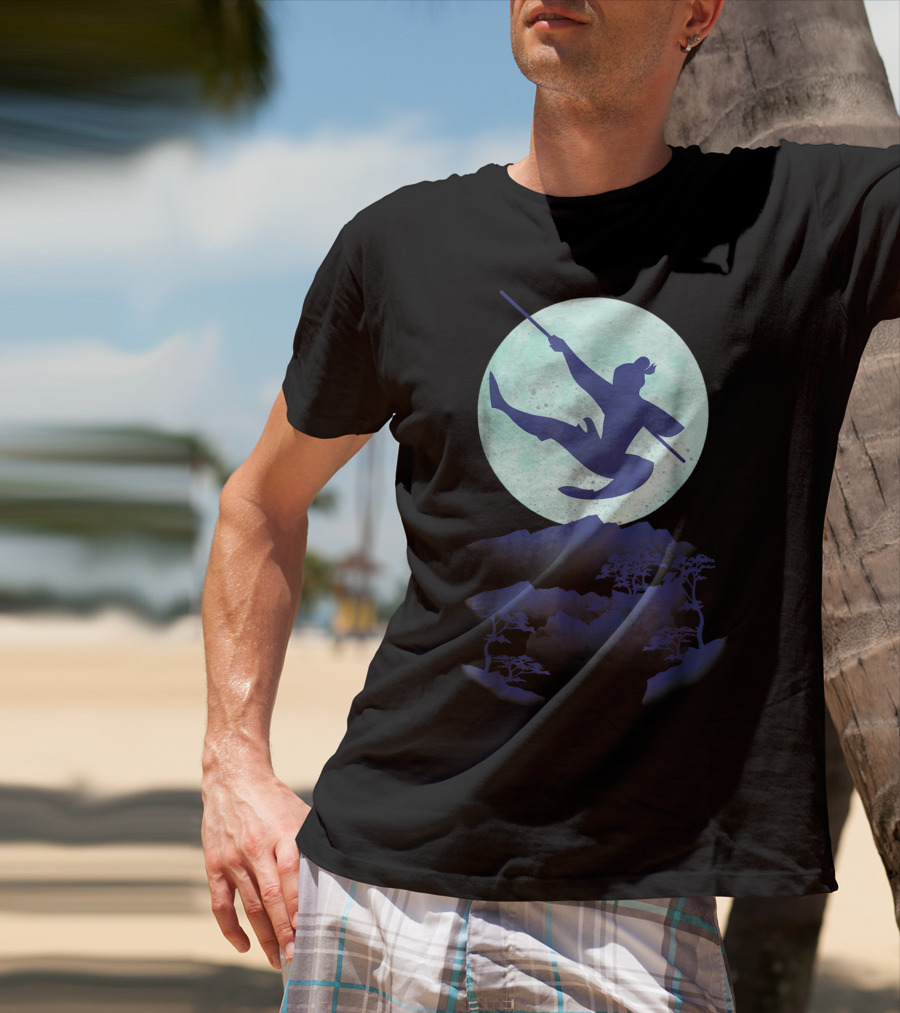 Disney Mulan Warrior Jump Against Full Moon Night Sky T-Shirt