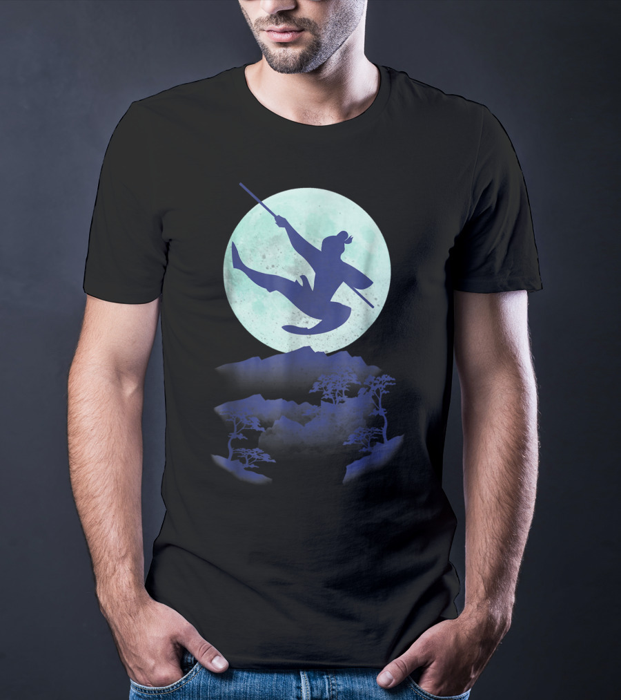 Disney Mulan Warrior Jump Against Full Moon Night Sky T-Shirt
