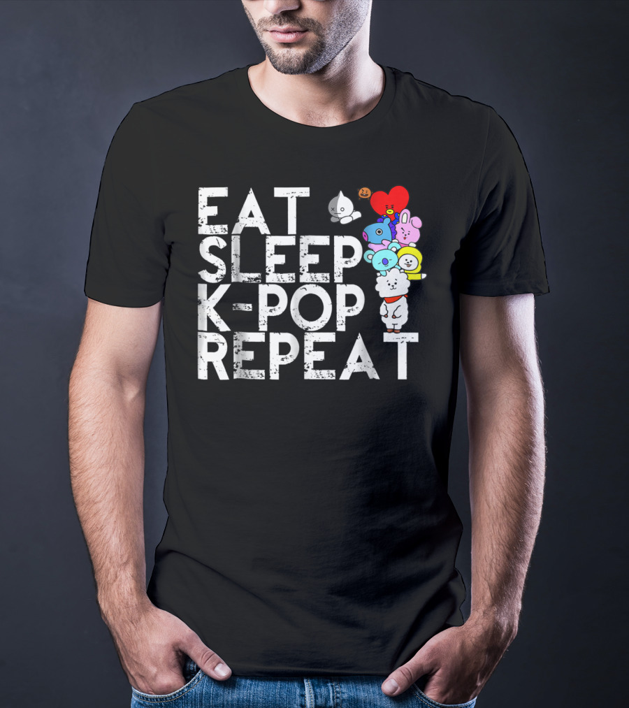 Eat Sleep Kpop Repeat Korean Kpop Fan BT21 Characters T-Shirt
