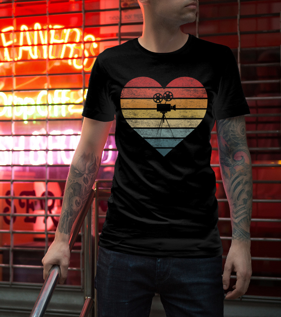 Filmmaker Sunset Heart Camera Film Retro T-Shirt