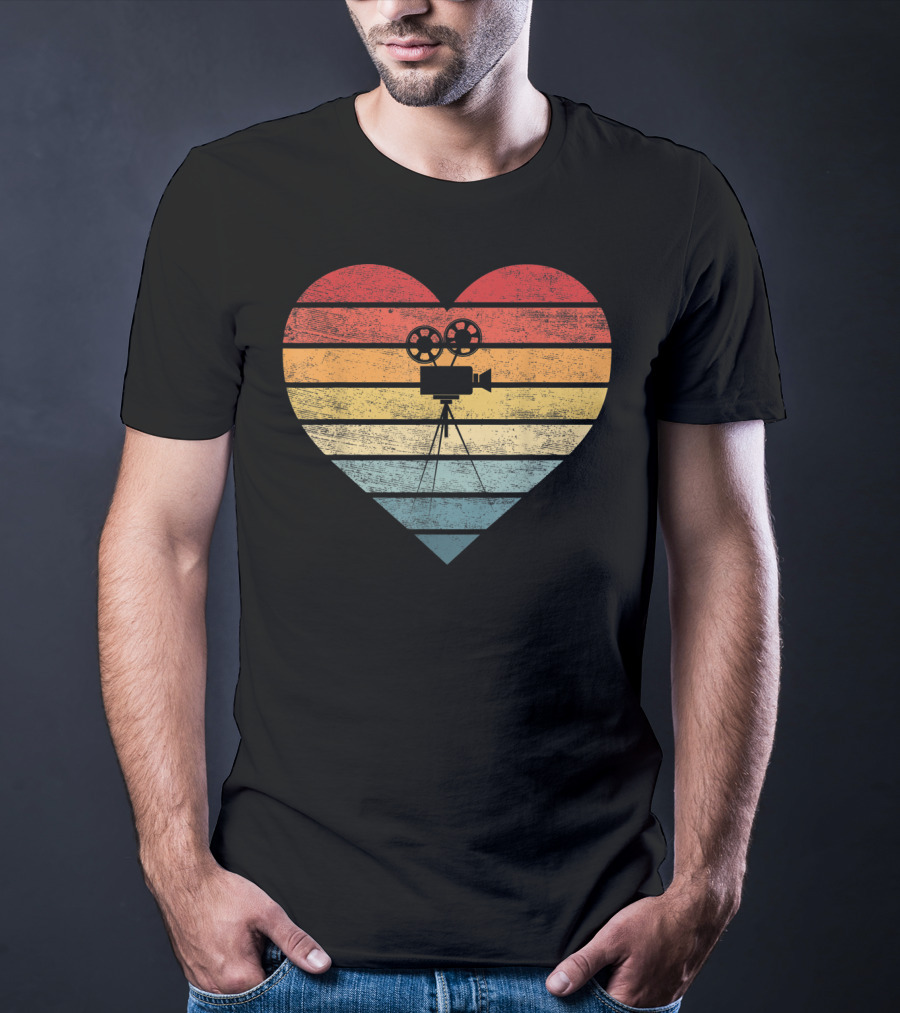 Filmmaker Sunset Heart Camera Film Retro T-Shirt