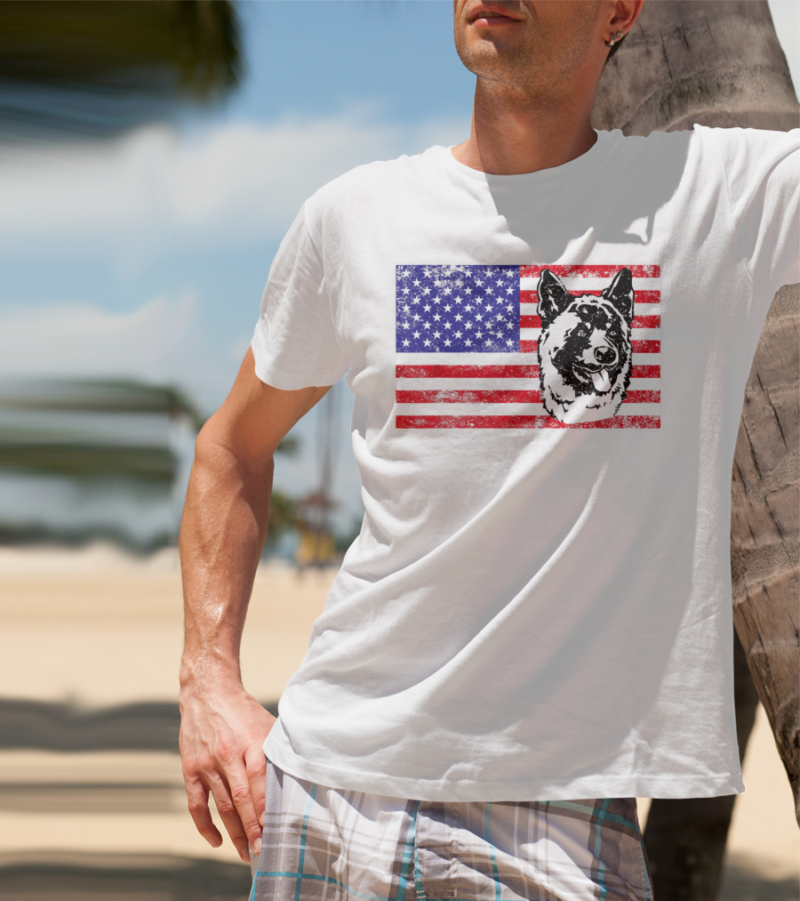 Funny Akita Dog Lover Owner American Flag Dog Head T-Shirt