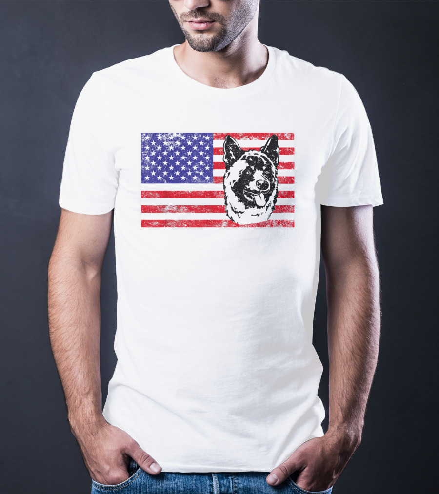 Funny Akita Dog Lover Owner American Flag Dog Head T-Shirt