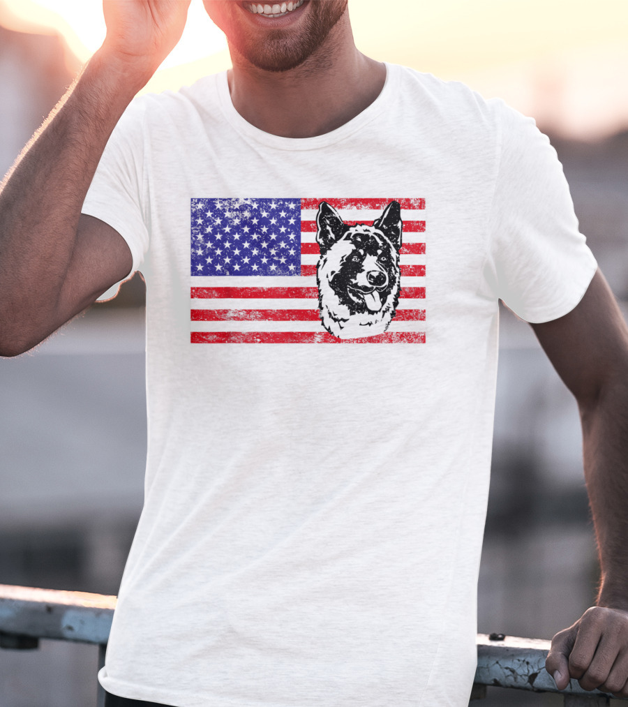 Funny Akita Dog Lover Owner American Flag Dog Head T-Shirt