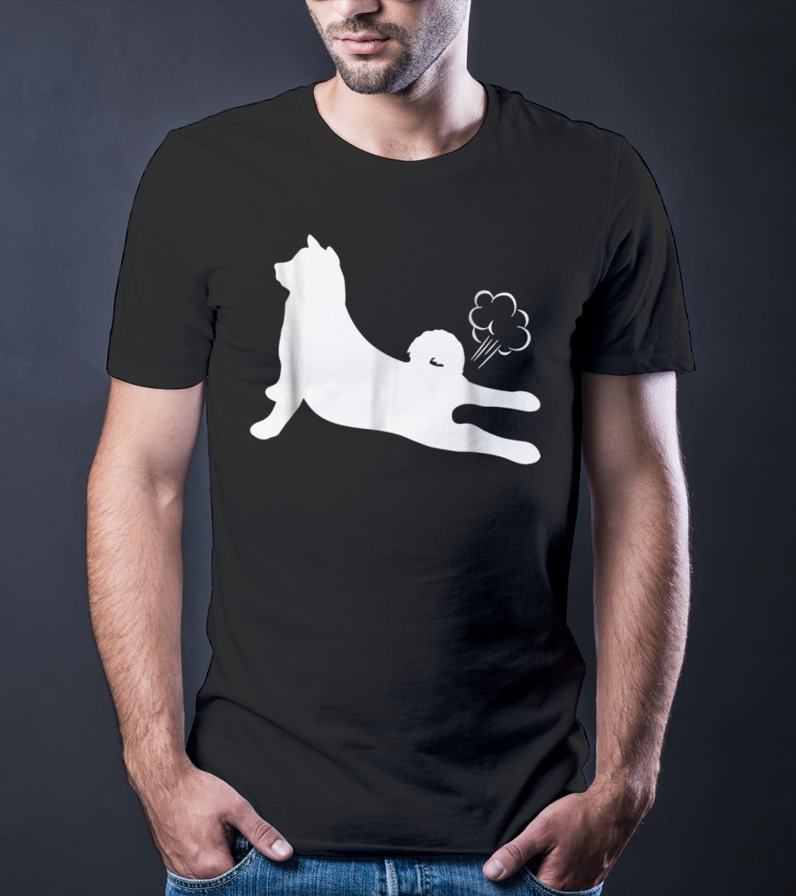 Funny Akita Farting Fart Dog Silhouette With Farts T-Shirt