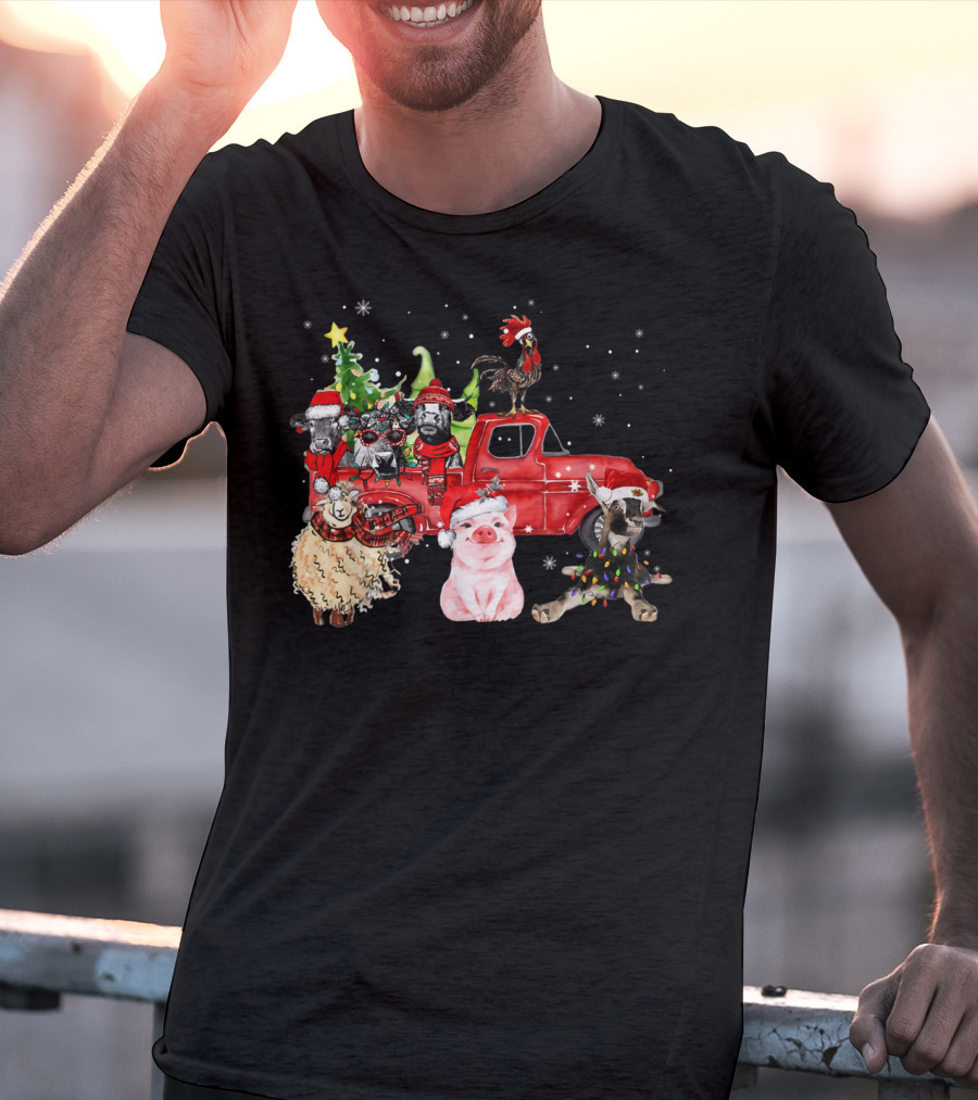 Funny Farmer Christmas Santa Cow Pig Sheep Chicken Truck T-Shirt