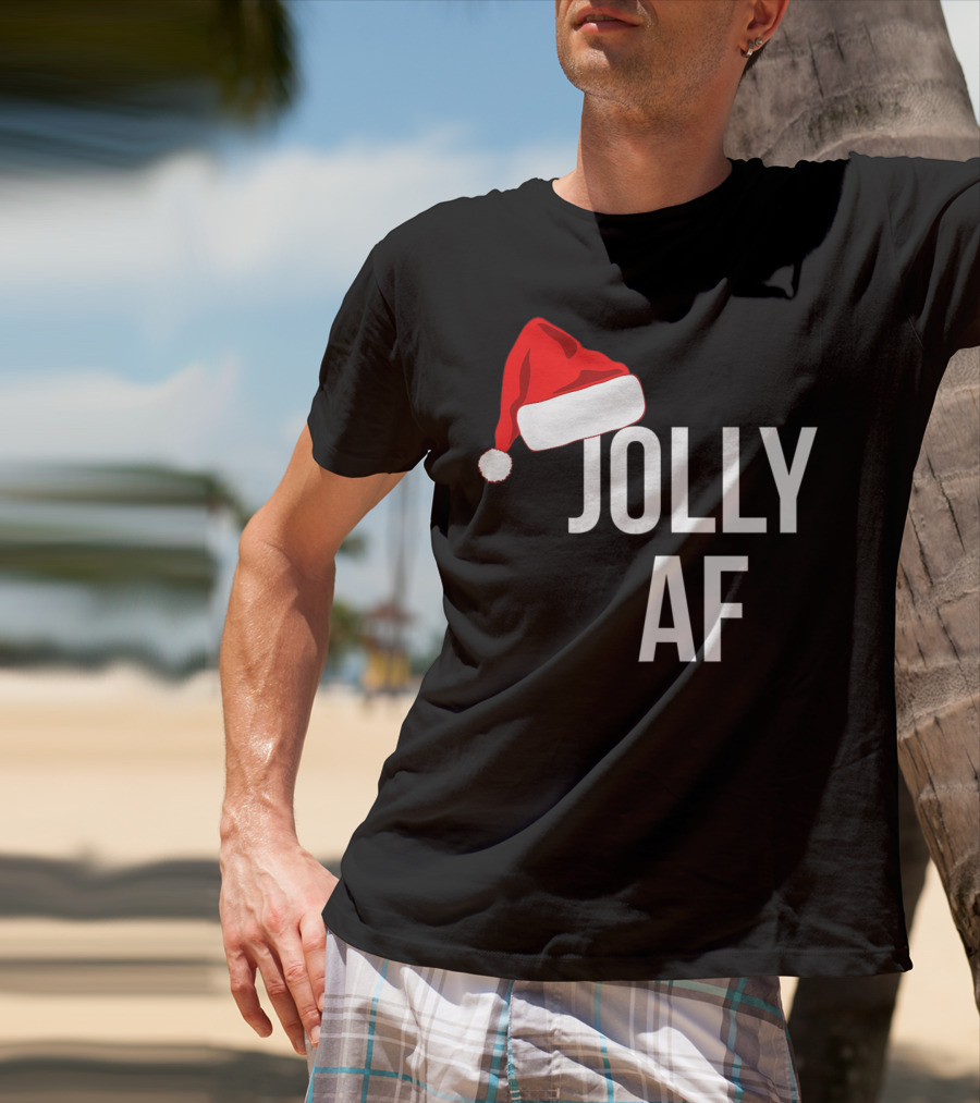 Jolly AF Funny Christmas Holiday Santa Hat T-Shirt